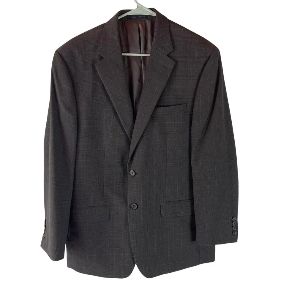Ralph Lauren Wool Two Button Blazer Mens 40R Gray Plaid Pockets Suit Jacket